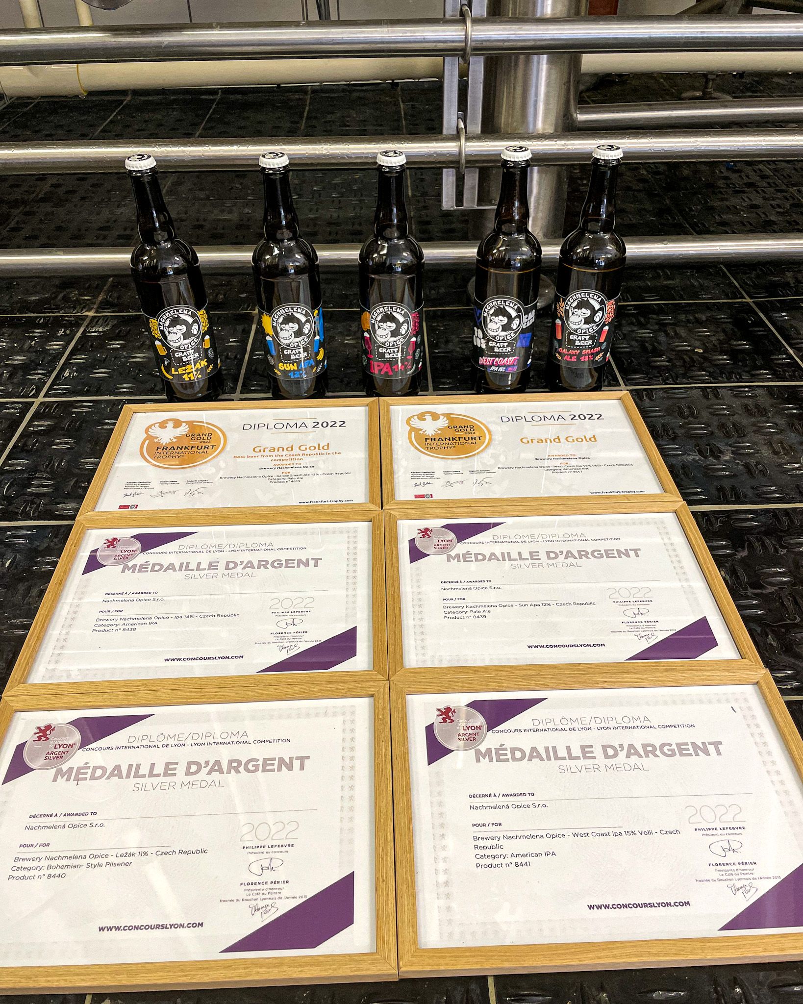 Ležák 11%, Sun APA 12%, IPA 14% a West Coast IPA 15% vol.II: Silver medal: Concours International de Lyon 2022